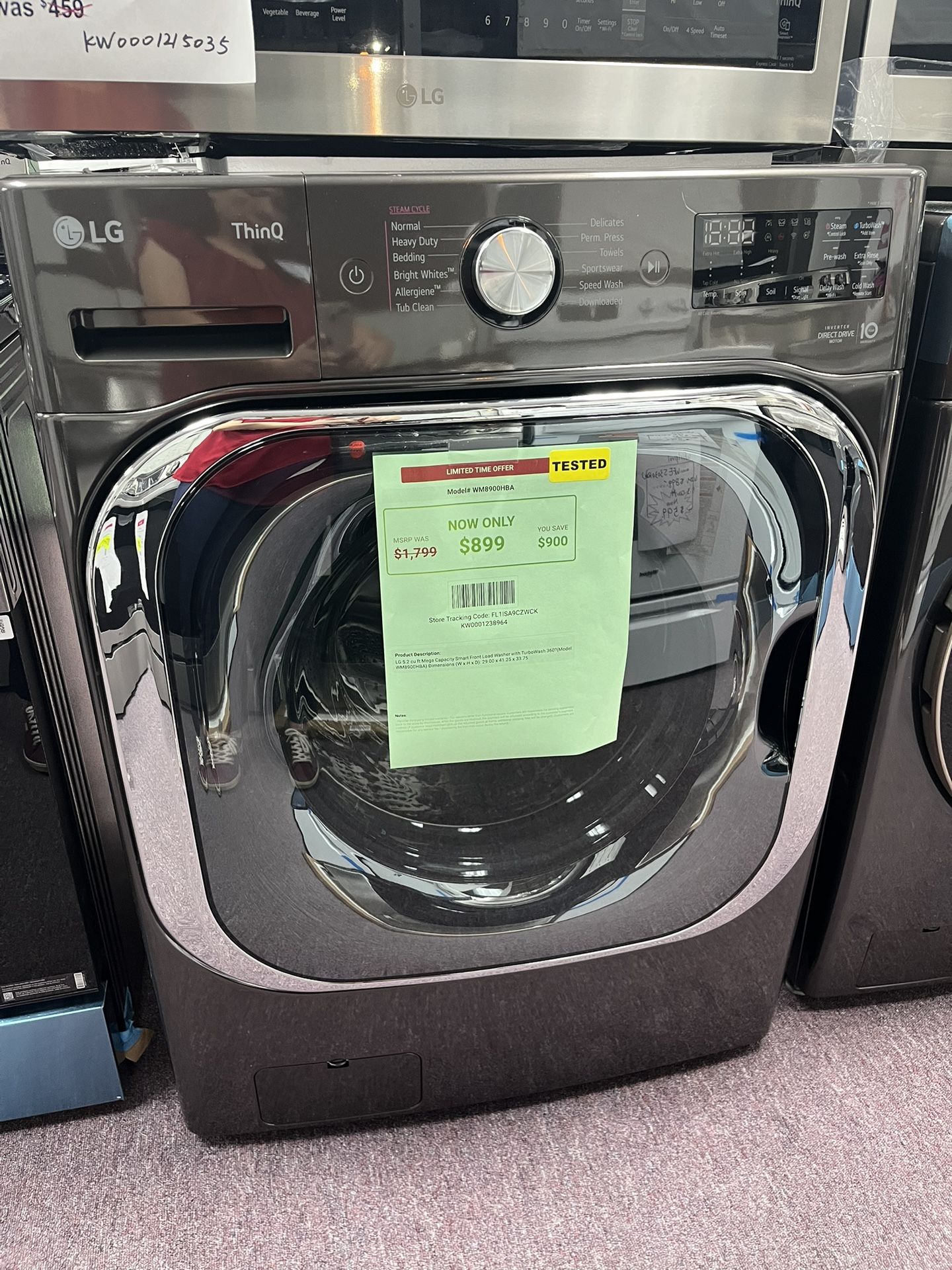 29’ Front Load Washer W/ Steam LG 5.3 Cb Ft