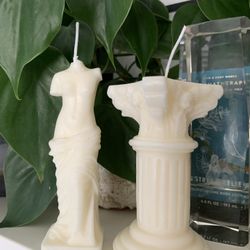 Handmade Hand poured Greek Pillar Candle Greek Goddess Candle Aesthetic Candle Room Decoration Home Decor White Candle