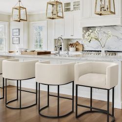 27" H Counter Height Bar Stools Set of 3, Modern Barrel Counter Stools