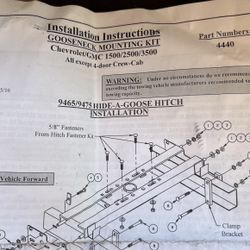 Gooseneck mounting kit 4440 chevrolet/GMC 1500,2500,3500