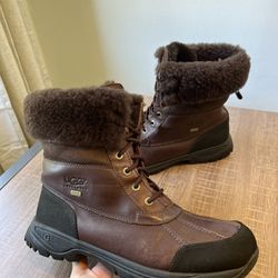 UGG Butte Lace Up Winter Snow Boots Men's Size 11 44.5 Brown Leather Waterproof