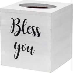 Decorix Farmhouse Square Wood Decorative Tissue Box Cover w Bless You Black Script & Sliding Base for Vanity Bathroom Bedroom Livingroom Office