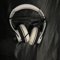 Black and white headphones with mic