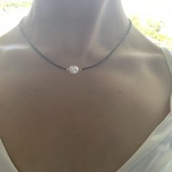 Freshwater Pearl & Black Swarovski Crystal Necklace 