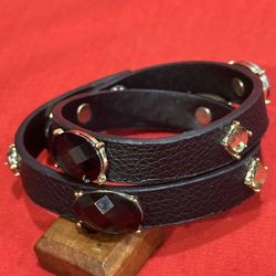 Black Faux Leather Bracelet 