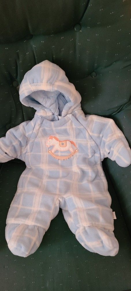 Little Me - very soft warm blanket bunting, snowsuit in blue. 0-3 mo, baby infant boy or girl.
