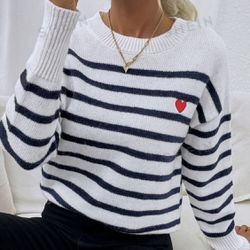 Heart & Striped Pattern Sweater Size S(4)