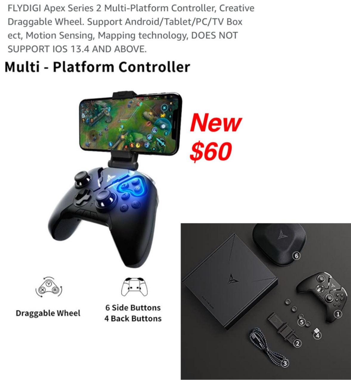 New FLYDIGI Apex Series 2 Multi-Platform for Controller, Creative Draggable Wheel. Support Android/Tablet/PC/TV Box ect, Motion Sensing,$60