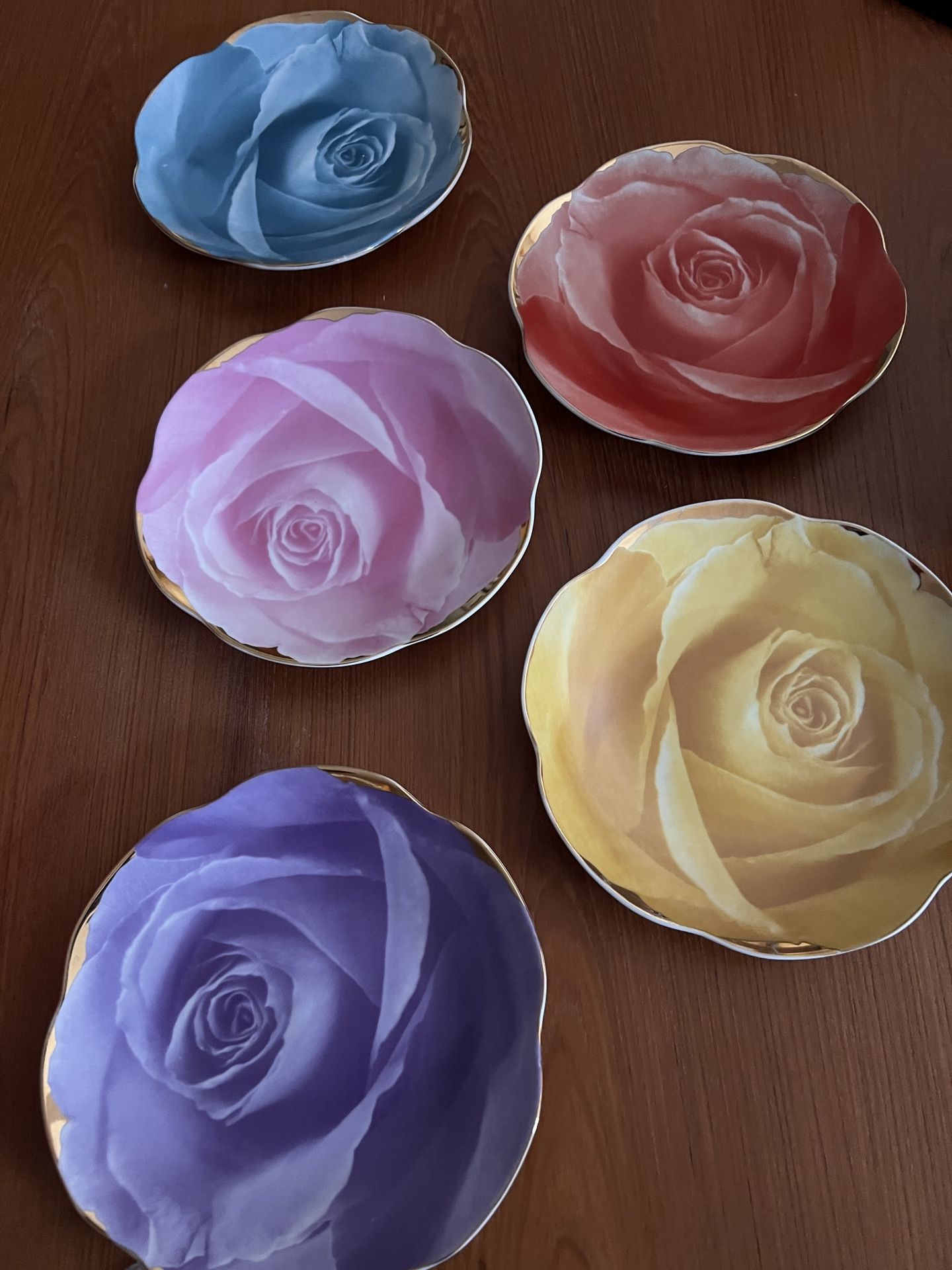Gold Trim Rose Dessert Plates