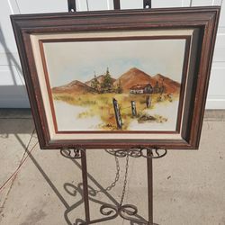 Small Vintage framed farm house oil on canvas signed Linda