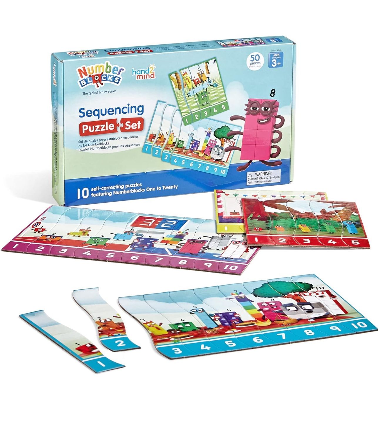 hand2mind Numberblocks Sequencing Puzzle Set, ﻿Sequence Cards, Matching Game, Math Toys, Toddler Educational Toys, Preschool Learning Activities, Kids