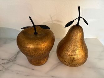 1970s Large Sculptures Apple Pear Gilt Gold
