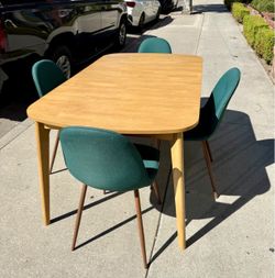 Solid wood mid century dining table and chair set