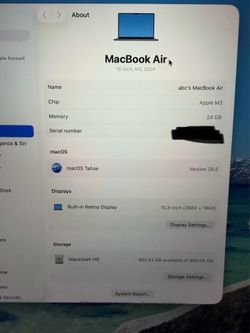 MacBook Air M3 15” blue 24GB 1TB storage