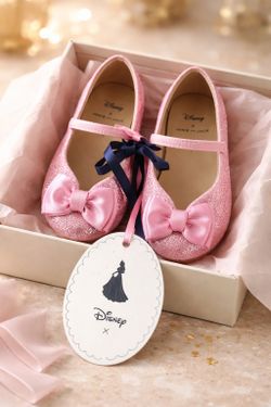 Janie and Jack Pink Glitter Bow Mary Jane Flats