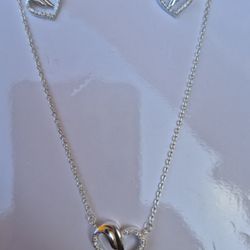 New .925 Sterling Silver HEART Set (Necklace + Earrings)Genuine .925 Sterling Silver