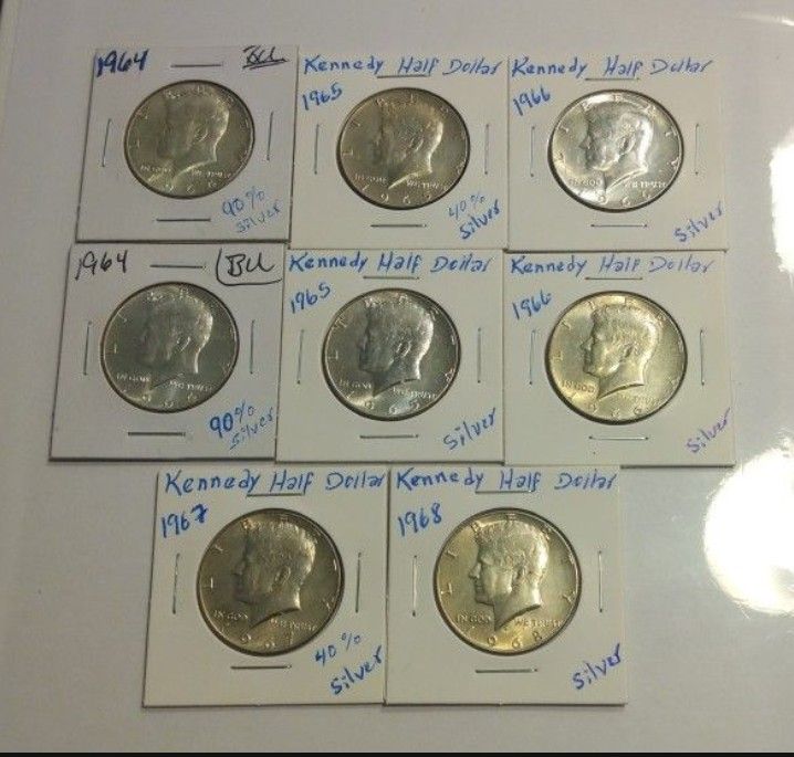 Lot of (8) Kennedy Silver Half Dollar Coins