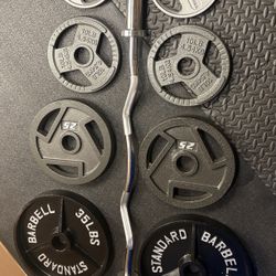 NEW Olympic Equipment Curl Bar of 20# with Cooper Bearings and Plates 2X35s, 2X25s, 2X10s and 2X5s pounds. Brute 170#