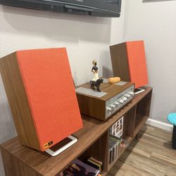 Vintage ESS 2 Way Horn Speakers - Mid Century Burnt Orange Grills Excellent Condition  