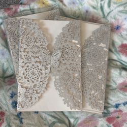 21 Silver Butterfly Invitations Sleeves