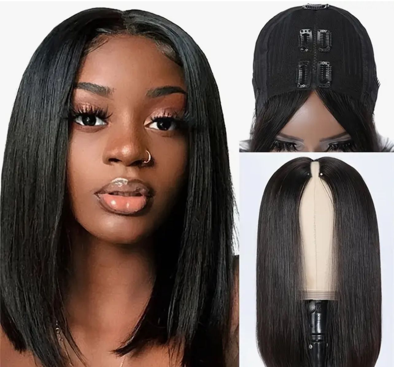 V Part Bob Wig Human Hair 100% Brazilian Straight V Part Bob Wig No Leave Out Upgrade V Part Wig Clips in Half Wig for Women Beginner Friendly