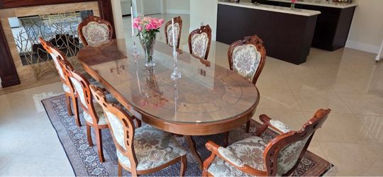 Italian solid wood with glass dinning table and 8 chairs