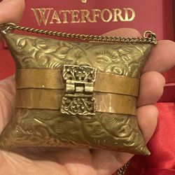 Vintage Brass And Copper Pillow Purse Small 1930s Shell Evening Bag like New, still in original box