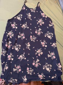 Navy Floral Sleeveless Swing Dress Large
