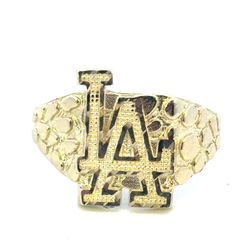 Men’s 14k Yellow Gold Nugget LA Los Angeles Band Ring Size 10.5 GP3132560