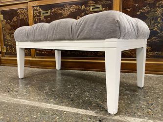 Grey Tufted Bench w/ White Wood Base