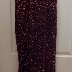 Stunning Deep Red One-Shoulder Sequin Gown – Brand New