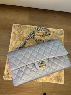 Classic Chanel Quilted Flap Bag in Light Blue