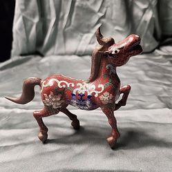 China antique Pure bronze, Cloisonne enamel horse statue