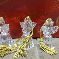 Gorham Set Of 3 Crystal Angel Ornaments With Gold Tassels 2 3/4" German