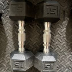 2-15lb Rubber Hex Dumbbells 