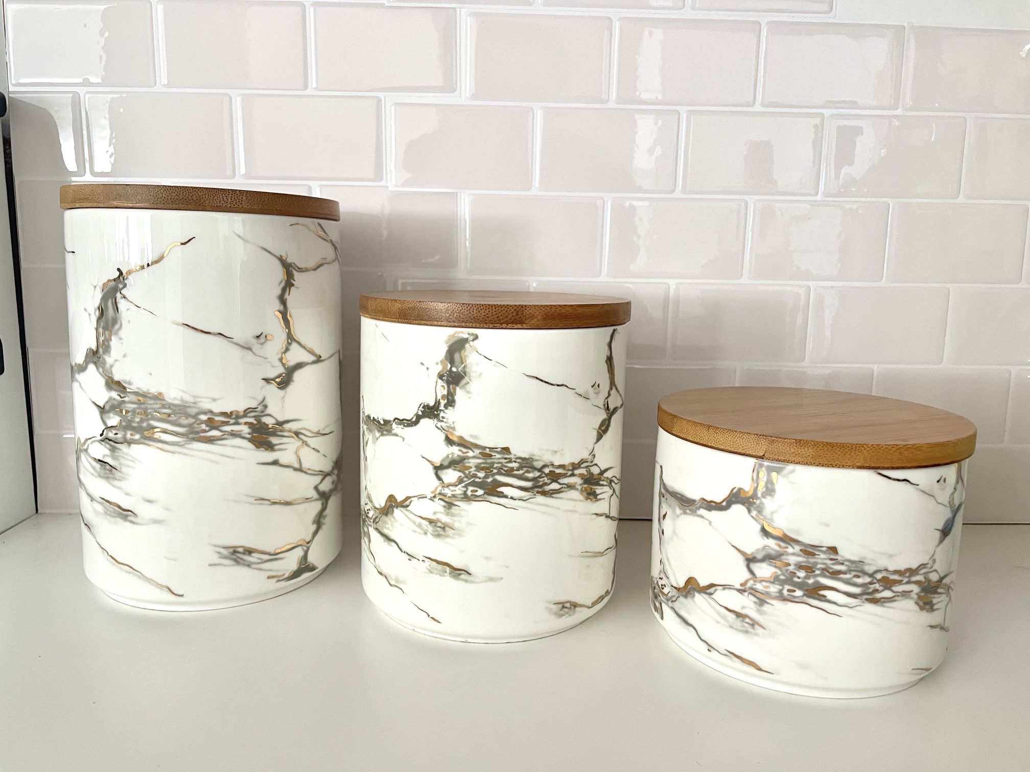 Marble With Gold Kitchen/bathroom Canisters 3 Piece Set