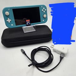 Nintendo Switch Lite Turquoise system HDH-001 w/megaman, Case & More