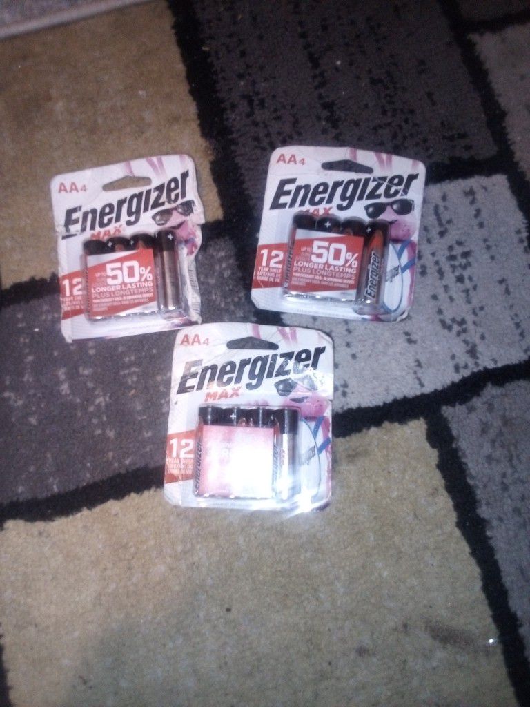 Three ,4  Packs Of Double AA Energizer Battrrues