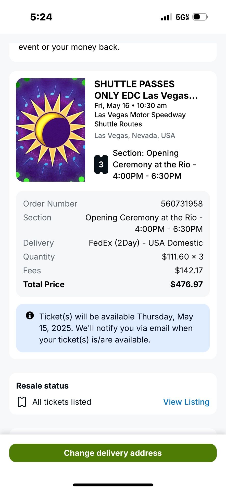EDC 2025 Opening Ceremony Shuttle Passes