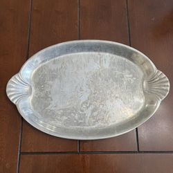 Vtg Wilton 16.5” Serving Platter RWP Scalloped Seashell Handles Oval