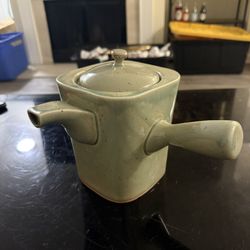 Vintage Topaz Stoneware Hand Painted Coffee Carafe, Made in Japan Olive Green