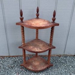 Vintage Wood 3 Tier Whatnot Display Corner Shelf Plant Stand