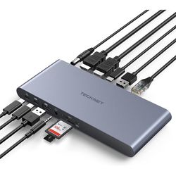Docking Station Dual Monitor 4K, USB 3.2 Gen 2 Laptop Docking Station with 96W Power Delivery, 12 in 1 USB C Docking Station for Computer, USB C Displ