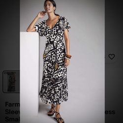 Farm Rio Anthropologie Flutter Sleeve Maxi Dress Black Maxi Dress Small S $298