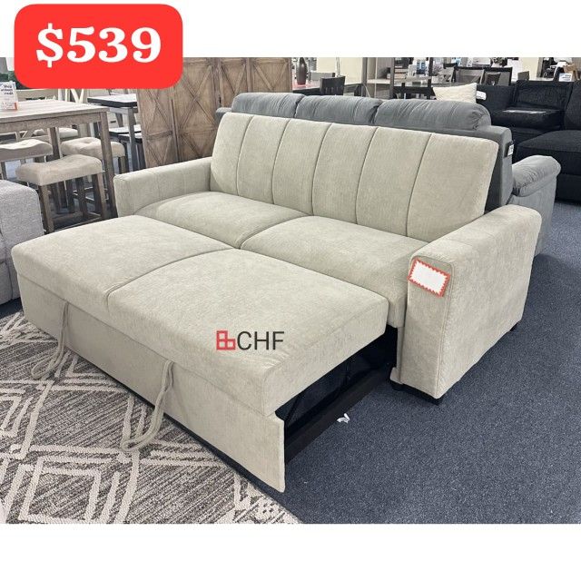 Light Gray Fabric Convertible Sofa With Pull Out Bed 