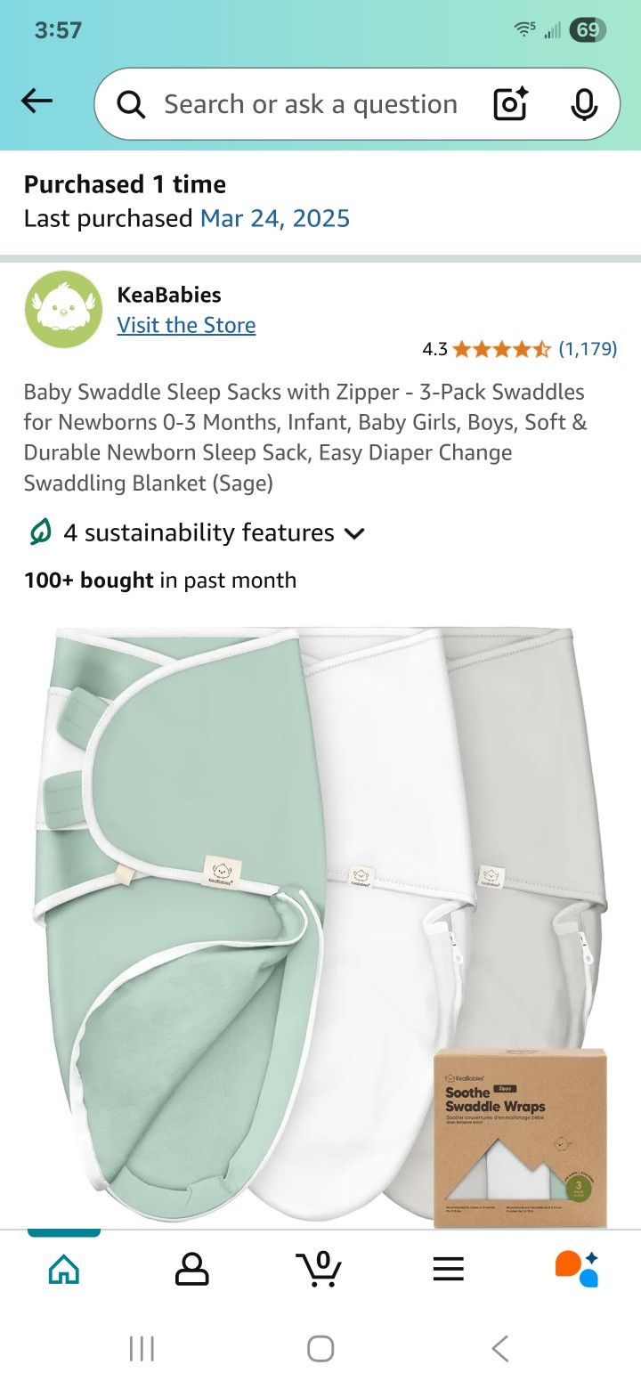 KeaBabies Swaddle, Newborn, 0-3months