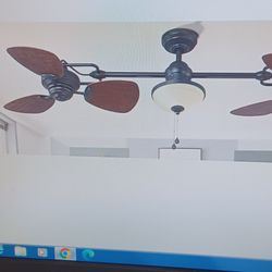 New In Box Harbor Breeze Twin Breeze 74-in Ceiling Fan Indoor Outdoor Bronze With Brown Wicker Blades With Light