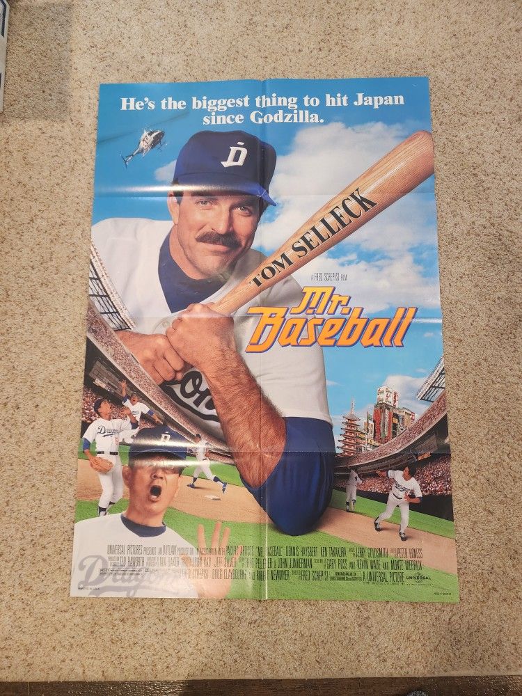 NEW OLD STOCK RARE MR. BASEBALL MOVIE POSTER ORIGINAL FINAL 27x40 TOM SELLECK