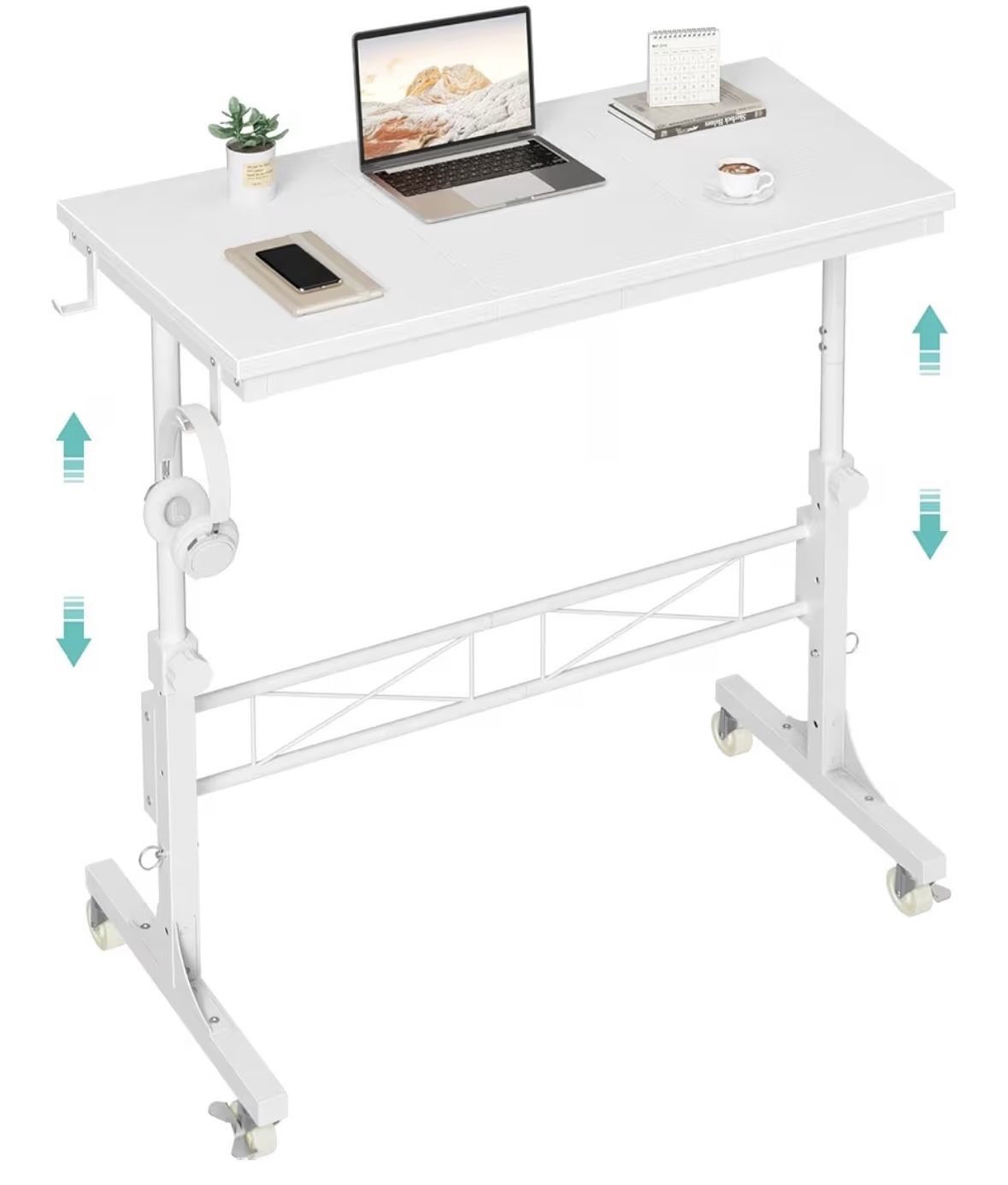 White Adjustable Rolling Desk (Sitting,Standing, Treadmill)