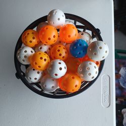 Plastic Golf Balls With Plastic Bucket Approximately 40 Balls Wiffle